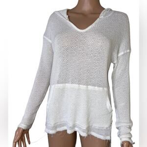 Billabong white loose knit pull over hooded kangaroo pouch SZ XS gauze like